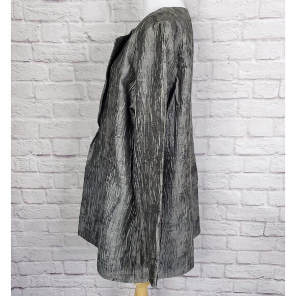 Eileen Fisher Gray Silver Silk Blend Textured Crinkle Jacket Pin Closure XL - Picture 8 of 13